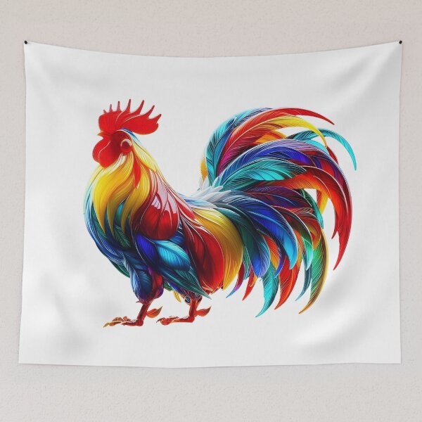 Item preview, Vibrant Colorful Rooster Art – Neon Rainbow Feathers Digital Illustration designed and sold by GloriousArtSKD.