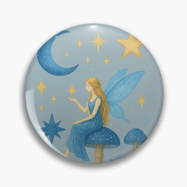 Item preview, Blue Fairy on a Mushroom Under a Crescent Moon designed and sold by KraftMagik.