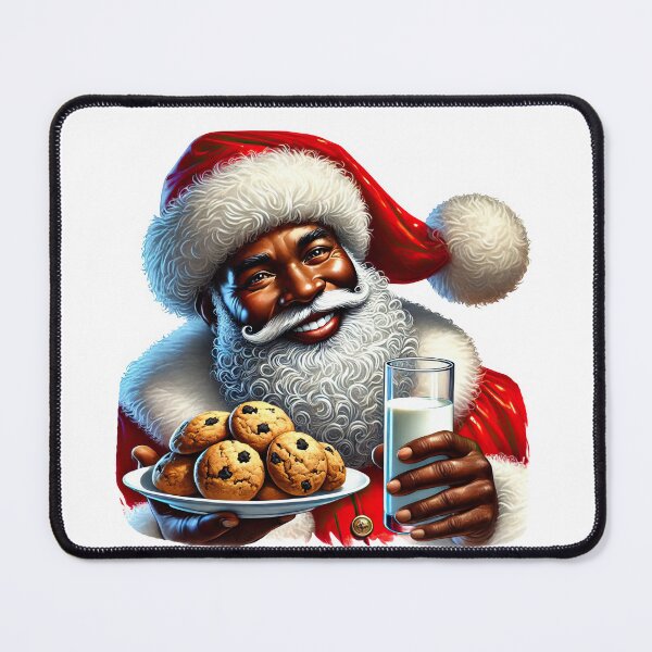 Item preview, Happy Black Santa with Cookies and Milk | Christmas Art designed and sold by Lulunza.