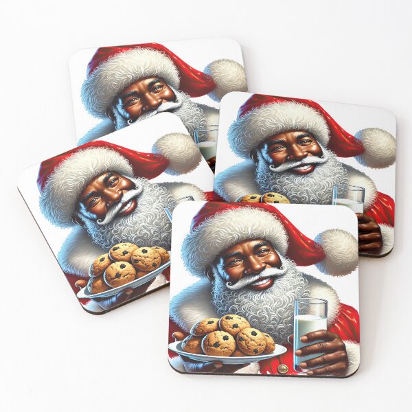 Item preview, Happy Black Santa with Cookies and Milk | Christmas Art designed and sold by Lulunza.