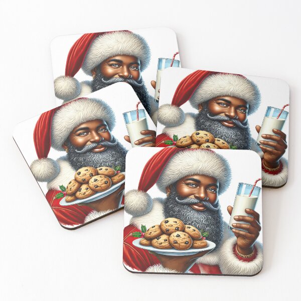 Item preview, Smiling African American Santa Holding Milk and Cookies | Holiday Illustration designed and sold by Lulunza.