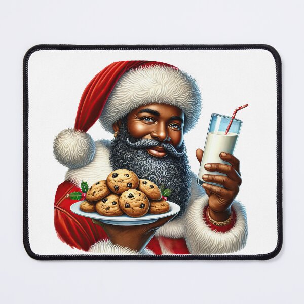 Item preview, Smiling African American Santa Holding Milk and Cookies | Holiday Illustration designed and sold by Lulunza.