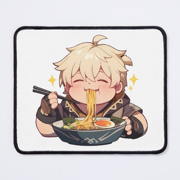 Item preview, Game Cute Bennett Eating Ramen Genshin Impact Chibi Kawaii Anime Boy Style designed and sold by Raslbazola.