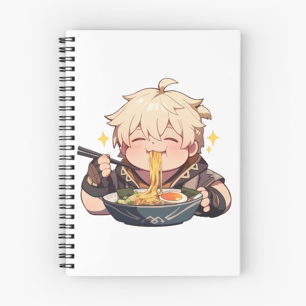 Item preview, Game Cute Bennett Eating Ramen Genshin Impact Chibi Kawaii Anime Boy Style designed and sold by Raslbazola.