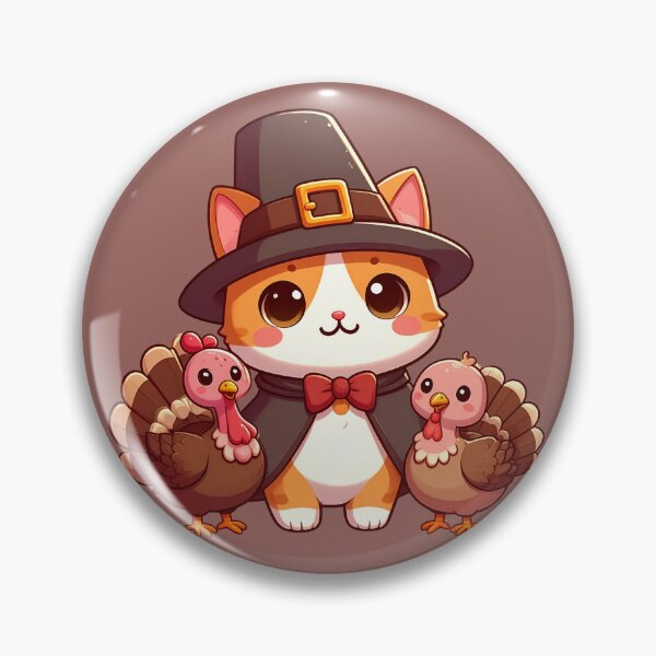 Item preview, Kawaii Pilgrim Cat and Turkeys Cute Funny Thanksgiving Fall Holiday designed and sold by AOG-DESIGNS.