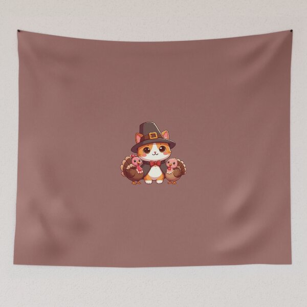 Item preview, Kawaii Pilgrim Cat and Turkeys Cute Funny Thanksgiving Fall Holiday designed and sold by AOG-DESIGNS.