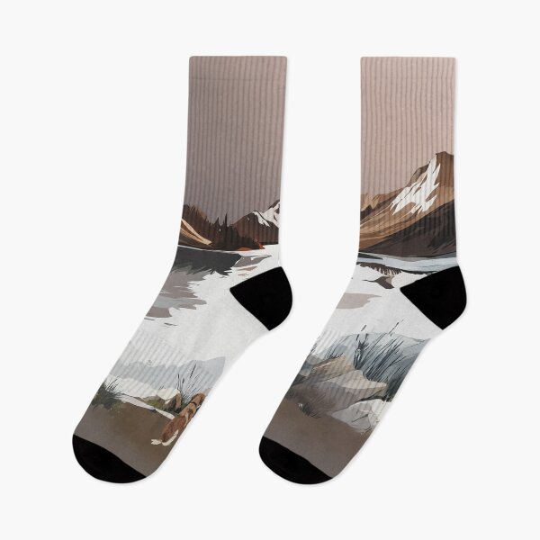Item preview, “Adventure Companions — Hiking with Dog under Snowy Peaks | Modern Outdoor Print” designed and sold by Bal91.
