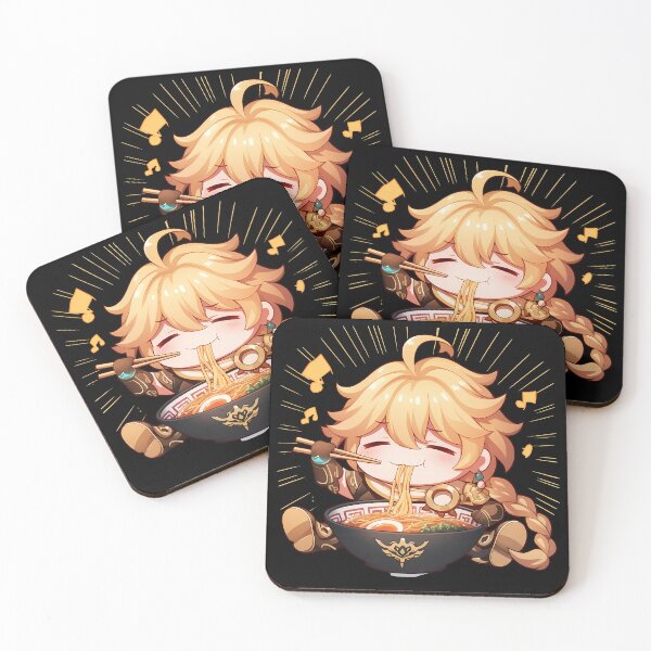 Item preview, Traveler Aether Genshin Impact Chibi Boy Enjoying Delicious Ramen Anime designed and sold by Raslbazola.