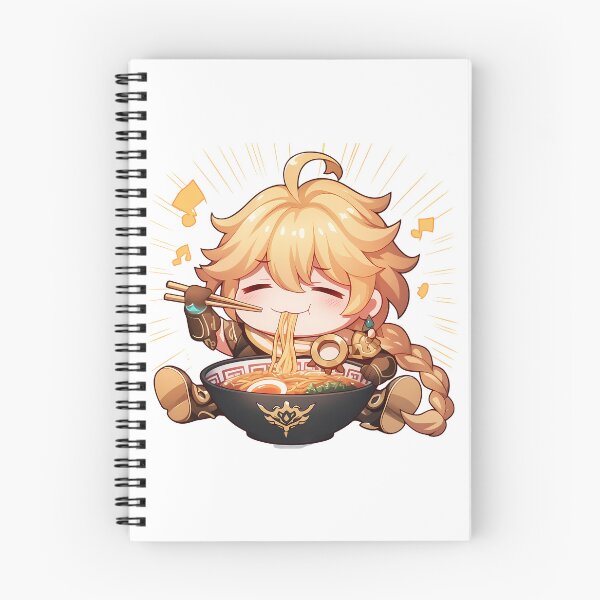 Item preview, Traveler Aether Genshin Impact Chibi Boy Enjoying Delicious Ramen Anime designed and sold by Raslbazola.