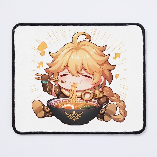 Item preview, Traveler Aether Genshin Impact Chibi Boy Enjoying Delicious Ramen Anime designed and sold by Raslbazola.