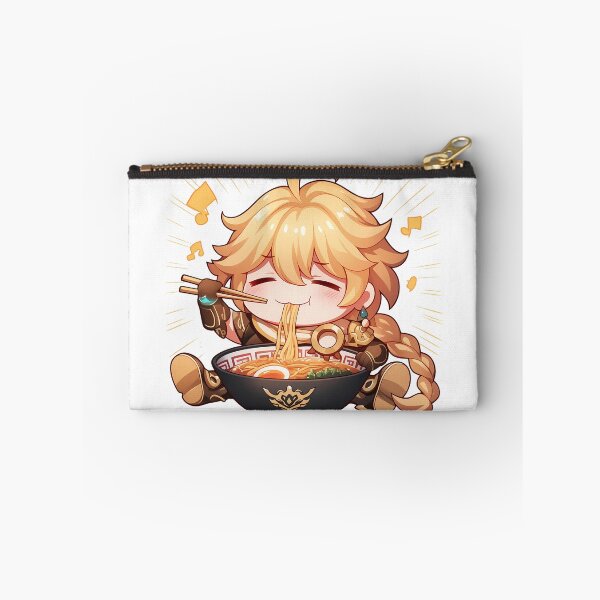 Item preview, Traveler Aether Genshin Impact Chibi Boy Enjoying Delicious Ramen Anime designed and sold by Raslbazola.