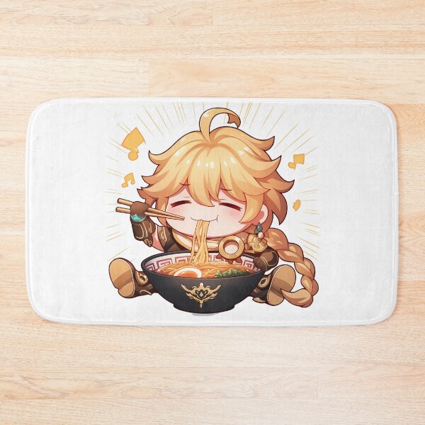 Item preview, Traveler Aether Genshin Impact Chibi Boy Enjoying Delicious Ramen Anime designed and sold by Raslbazola.