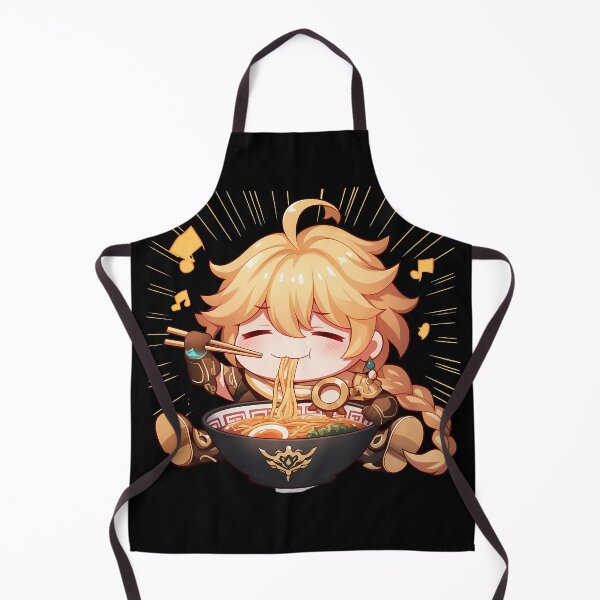 Item preview, Traveler Aether Genshin Impact Chibi Boy Enjoying Delicious Ramen Anime designed and sold by Raslbazola.