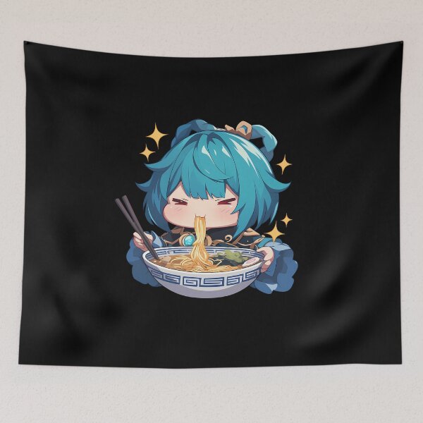 Item preview, Game Xingqiu Genshin Impact Chibi Boy Enjoying Cozy Ramen Anime designed and sold by Raslbazola.