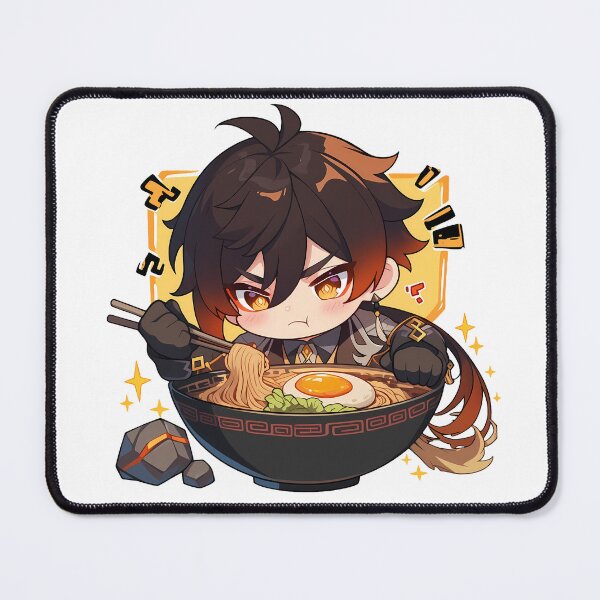Item preview, Game Zhongli Genshin Impact Chibi Boy Eating Big Bowl Ramen Anime designed and sold by Raslbazola.