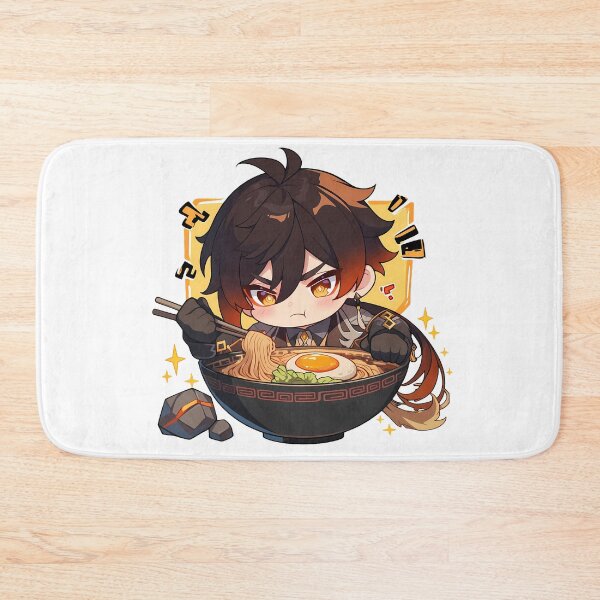 Item preview, Game Zhongli Genshin Impact Chibi Boy Eating Big Bowl Ramen Anime designed and sold by Raslbazola.