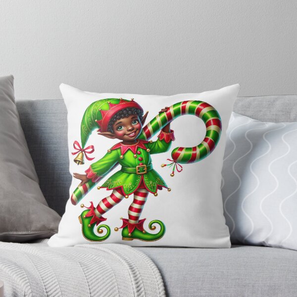 Item preview, Joyful African American Elf Holding Candy Cane | Festive Christmas Illustration designed and sold by Lulunza.