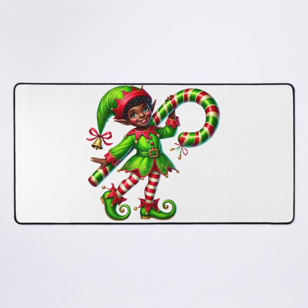 Item preview, Joyful African American Elf Holding Candy Cane | Festive Christmas Illustration designed and sold by Lulunza.