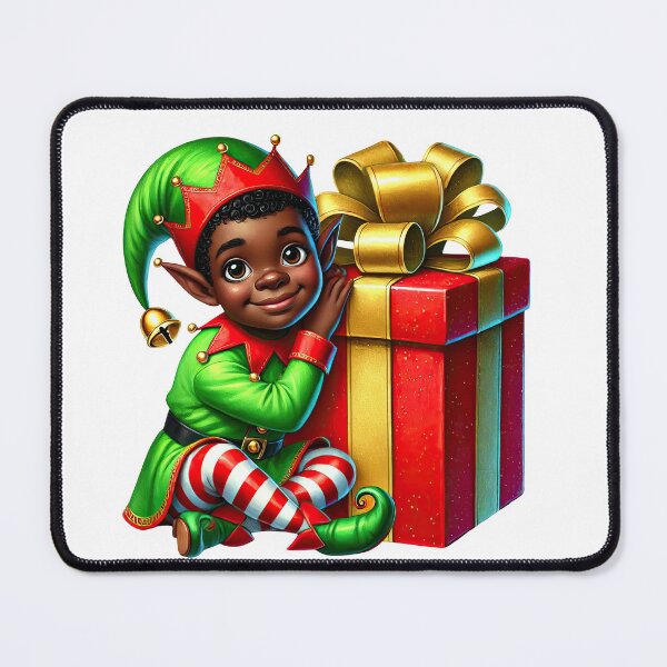 Item preview, Adorable Black Elf Sitting Beside Big Gift Box | Christmas Artwork designed and sold by Lulunza.