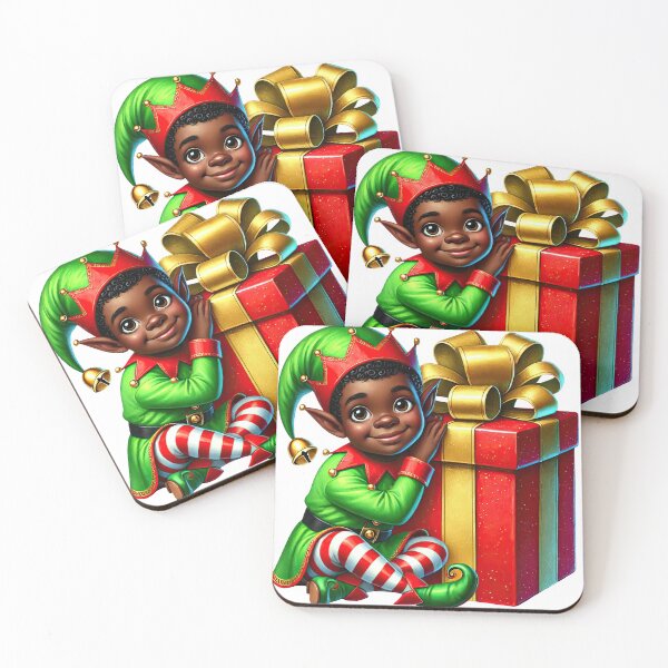 Item preview, Adorable Black Elf Sitting Beside Big Gift Box | Christmas Artwork designed and sold by Lulunza.