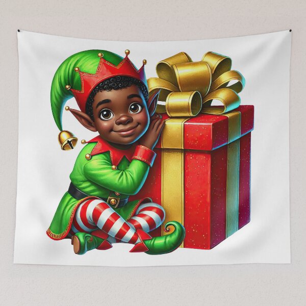 Item preview, Adorable Black Elf Sitting Beside Big Gift Box | Christmas Artwork designed and sold by Lulunza.
