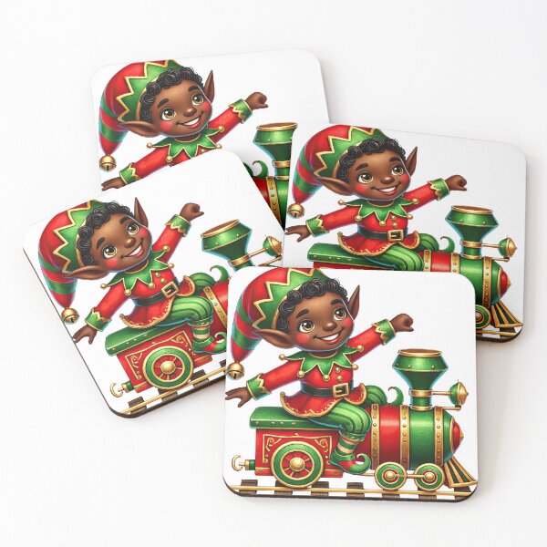 Item preview, Playful Black Christmas Elf Riding Toy Train | Christmas Magic Design designed and sold by Lulunza.
