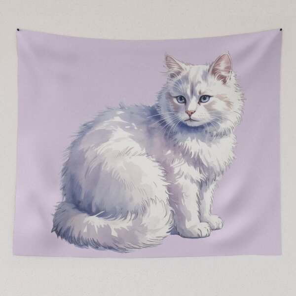 Item preview, Watercolor White Kitten Art - Blue Eyes Fluffy Gray Kitten Illustration designed and sold by Random Candy Studio.