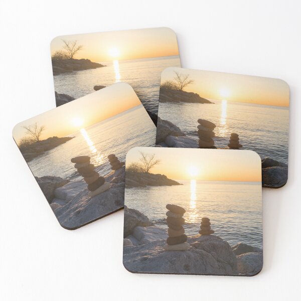 Item preview, Sunrise Over Colorful Stacked Stones by the Shore designed and sold by Georgia Mizuleva.