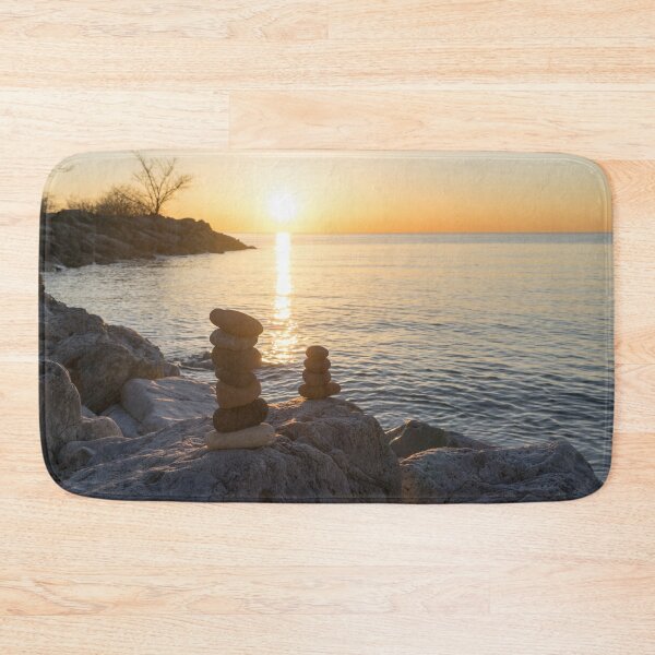 Item preview, Sunrise Over Colorful Stacked Stones by the Shore designed and sold by Georgia Mizuleva.