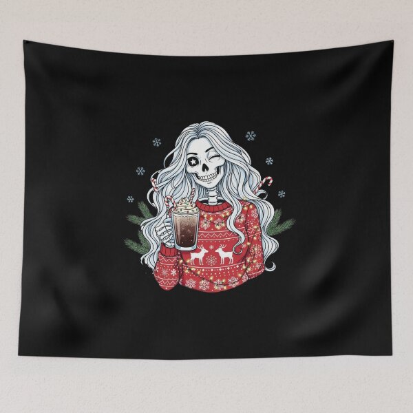 Item preview, Merry and Cool Skeleton Lady | Funny Stylish Christmas Coffee Art designed and sold by ColorSplash123.