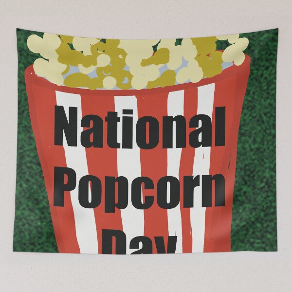 Item preview, National popcorn day 19 January  popcorn in a red and white striped bucket designed and sold by empressbat merch.