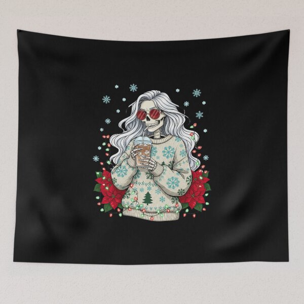 Item preview, Festive Chill Skeleton Girl | Cool Christmas Coffee Vibes designed and sold by ColorSplash123.