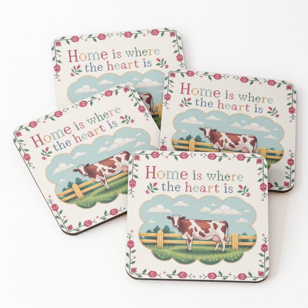 Item preview, Home is Where the Heart is Cow - Folk Art Cross Stitch Farmhouse Design designed and sold by Random Candy Studio.
