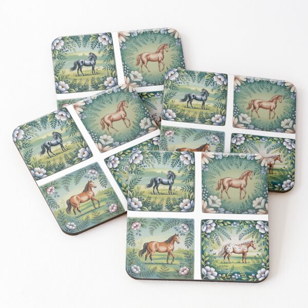 Item preview, Vintage Horse Portrait Tiles - Floral Botanical Frame Equestrian Art designed and sold by Random Candy Studio.