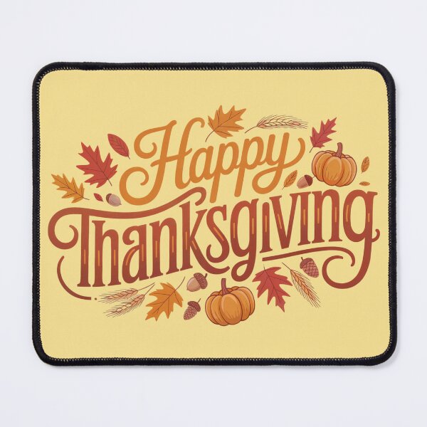 Item preview, Happy Thanksgiving Typography - Orange Autumn Leaves and Pumpkins Fall Art designed and sold by Random Candy Studio.