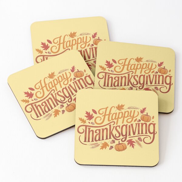 Item preview, Happy Thanksgiving Typography - Orange Autumn Leaves and Pumpkins Fall Art designed and sold by Random Candy Studio.