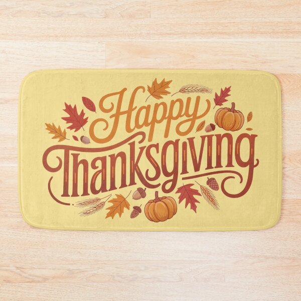 Item preview, Happy Thanksgiving Typography - Orange Autumn Leaves and Pumpkins Fall Art designed and sold by Random Candy Studio.