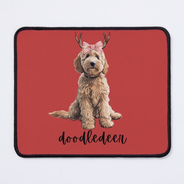 Item preview, Blonde Doodledeer Goldendoodle Reindeer Christmas Design with Antlers and Bow designed and sold by Random Candy Studio.