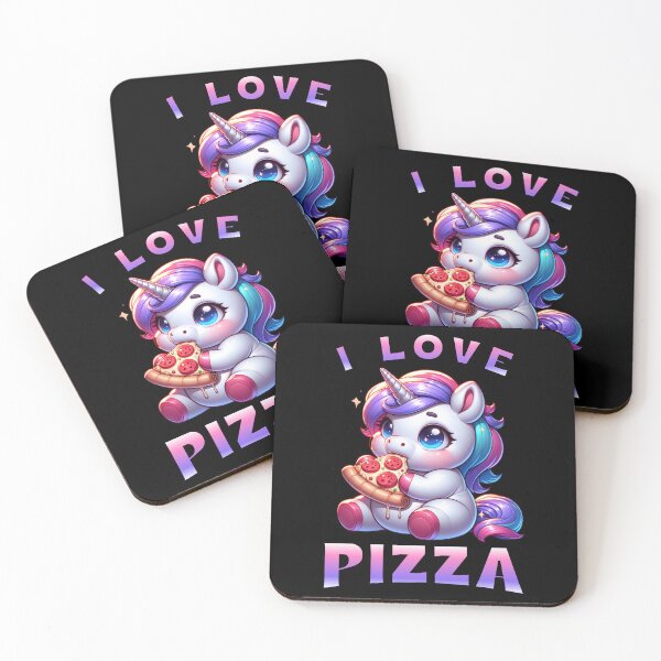 Artikelvorschau, Süßes Einhorn isst Pizza - Cute Unicorn Loves Pizza | Lustiges T-Shirt, Sticker & Geschenkidee entworfen und verkauft von ChrismaPrint.