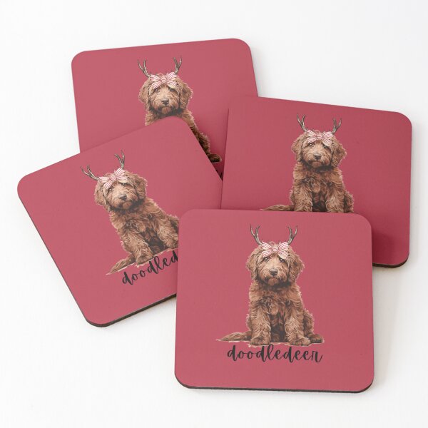 Item preview, Red Doodledeer Goldendoodle Reindeer Christmas Design with Antlers and Bow designed and sold by Random Candy Studio.