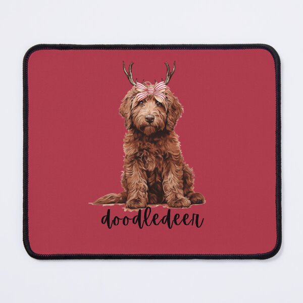 Item preview, Red Doodledeer Goldendoodle Reindeer Christmas Design with Antlers and Bow designed and sold by Random Candy Studio.