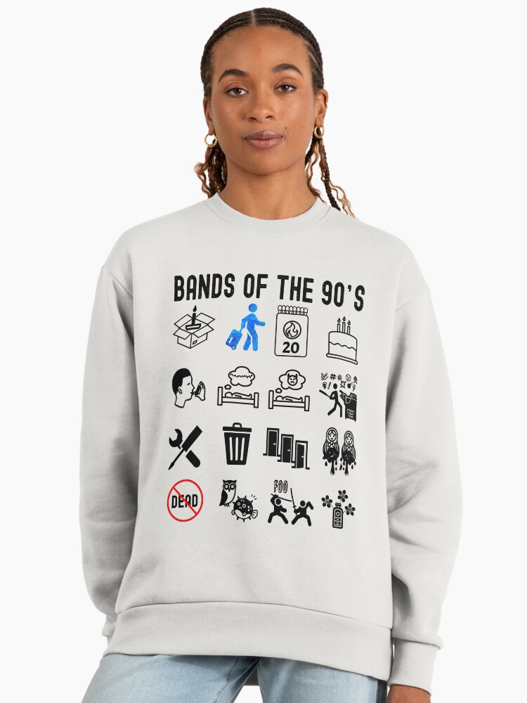 Funny Nerdy More Iconic 90s Alt Rock Band Icons Black Text Premium Oversized Sweatshirt