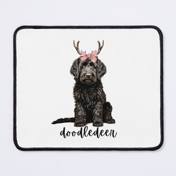 Item preview, Doodledeer Black Goldendoodle Reindeer Christmas Design with Antlers and Bow designed and sold by Random Candy Studio.
