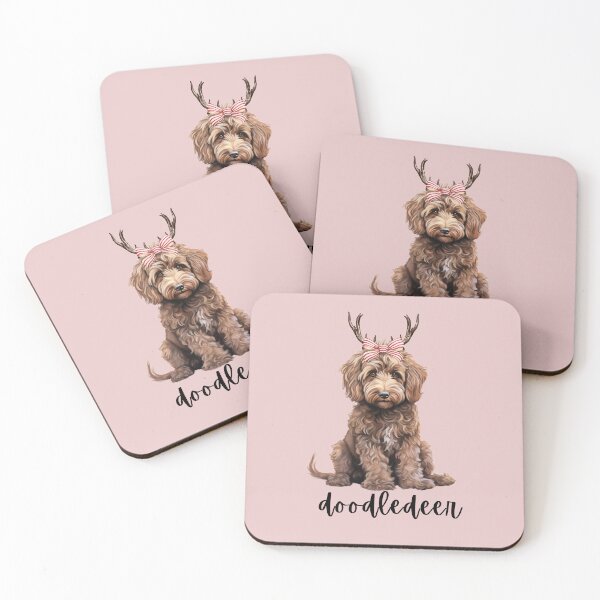 Item preview, Brown Doodledeer Goldendoodle Reindeer Christmas Design with Antlers and Bow designed and sold by Random Candy Studio.