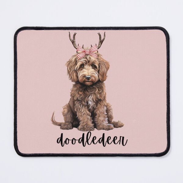 Item preview, Brown Doodledeer Goldendoodle Reindeer Christmas Design with Antlers and Bow designed and sold by Random Candy Studio.