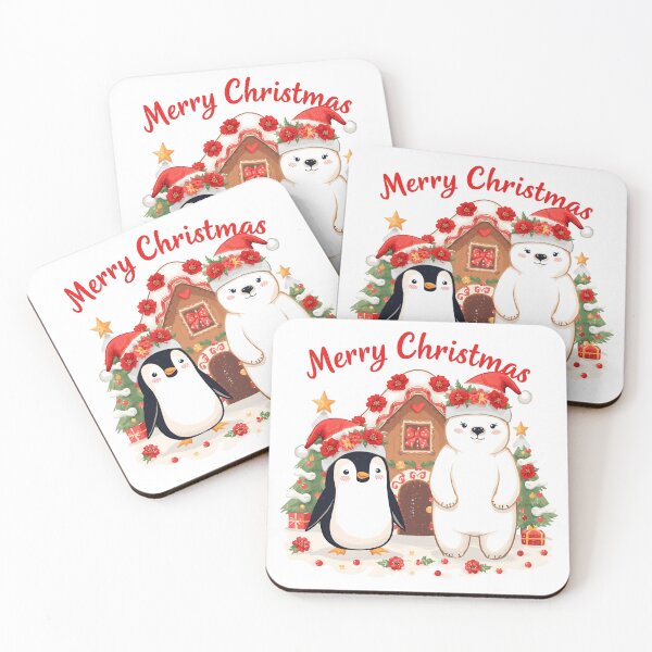 Item preview, Polar Bear and Penguin Wearing Santa Hat, Moose Wearing Scraft, and Raindeer Wearing Ha designed and sold by PWDigitalArt.