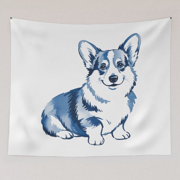 Item preview, Blue Corgi Art - Minimalist Watercolor Dog Illustration Cute Corgi designed and sold by Random Candy Studio.