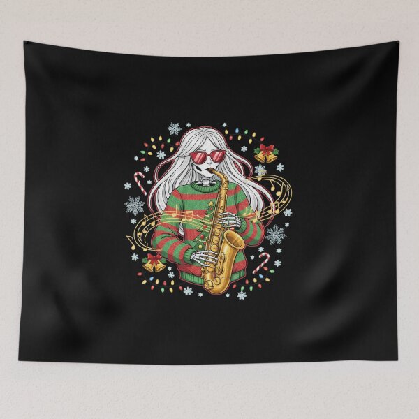 Item preview, Skeleton Girl with Saxophone and Striped Sweater | Festive Christmas Music Art designed and sold by ColorSplash123.