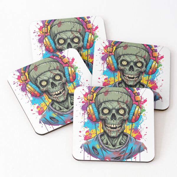 Item preview, Neon Zombie DJ - Splatter Skull Headphone Art designed and sold by RainUlan53.