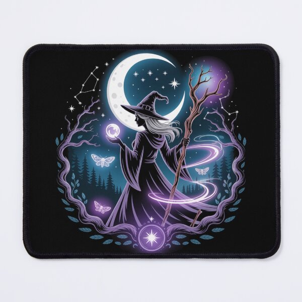 Item preview, Mystical Witch Moon Art - Purple Teal Magic Staff Crystal Ball Celestial Design designed and sold by Random Candy Studio.
